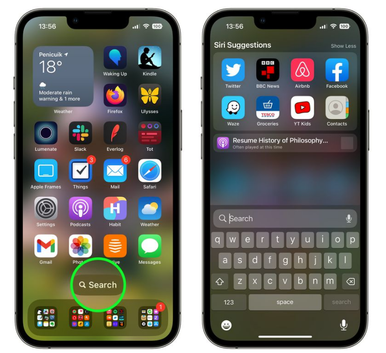 昆明苹果手机维修分享升级到 iOS 16 后，如何删除主屏幕上的搜索按钮 