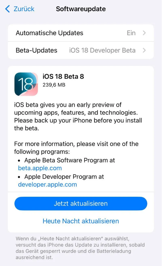 昆明苹果手机维修分享苹果 iOS / iPadOS 18 开发者预览版 Beta 8 发布 